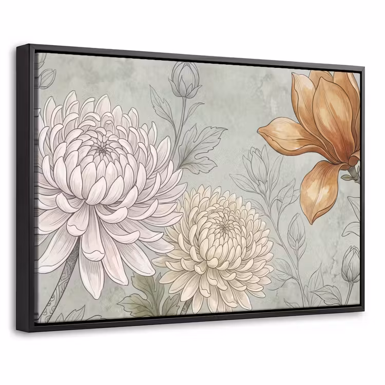 Canvas met lijst - Illustratie - Bloemen - Groen — 1
