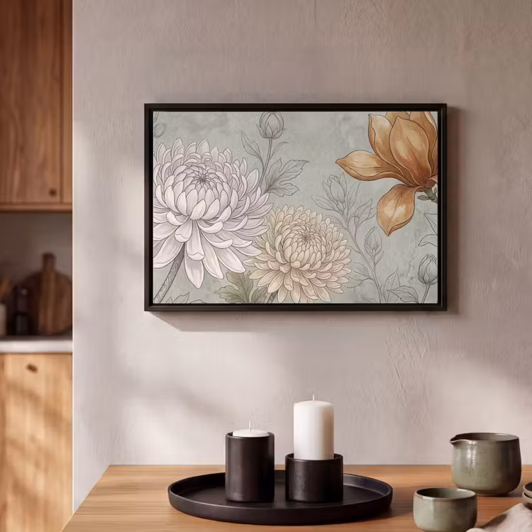 Canvas met lijst - Illustratie - Bloemen - Groen — 2