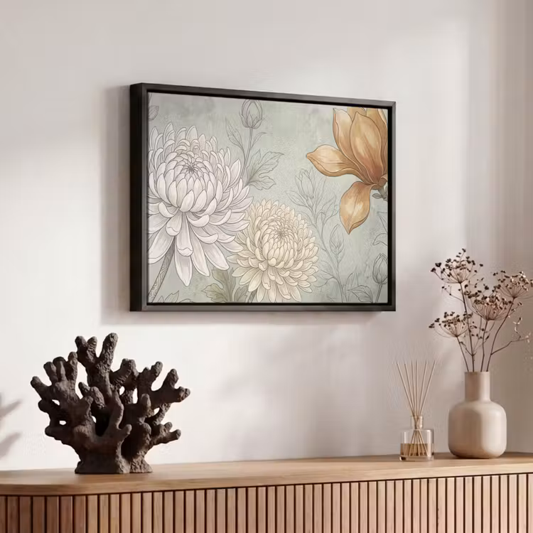 Canvas met lijst - Illustratie - Bloemen - Groen — 6