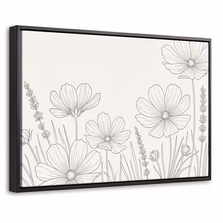 Canvas met lijst - Minimalistisch - Modern - Bloemen - Beige — 1
