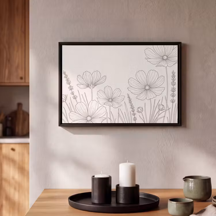 Canvas met lijst - Minimalistisch - Modern - Bloemen - Beige — 2