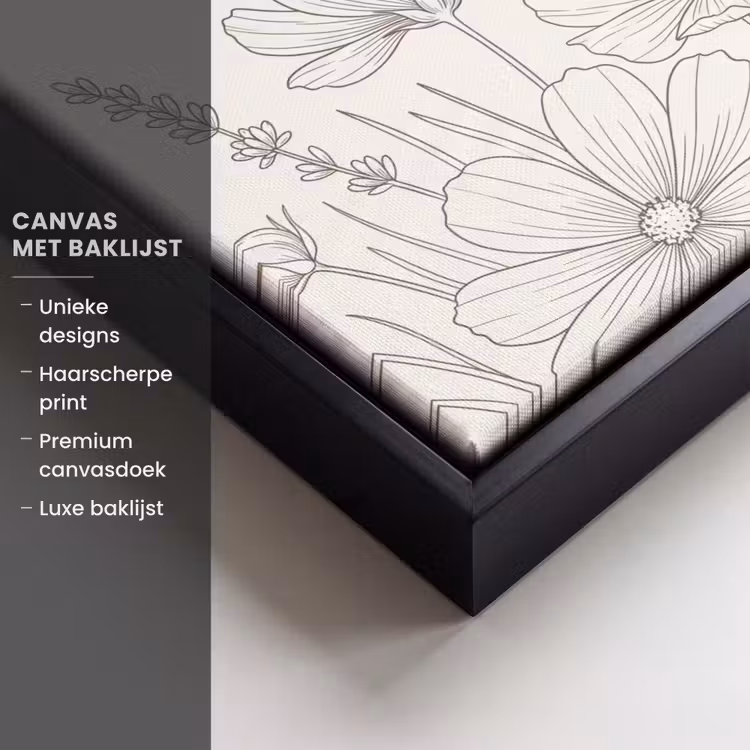 Canvas met lijst - Minimalistisch - Modern - Bloemen - Beige — 5