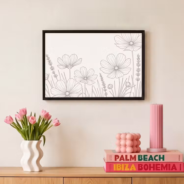 Canvas met lijst - Minimalistisch - Modern - Bloemen - Beige — 8
