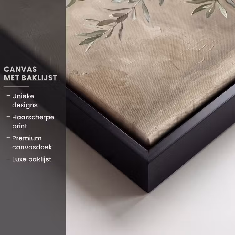 Canvas met lijst - Olijfplant - Aardenpot - Abstract - Beige — 5