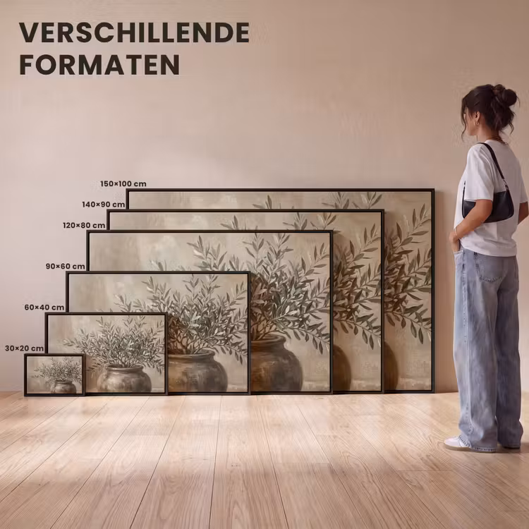 Canvas met lijst - Olijfplant - Aardenpot - Abstract - Beige — 7