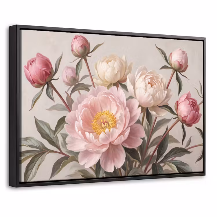 Canvas met lijst - Pioenrozen - Boeket - Roze — 1