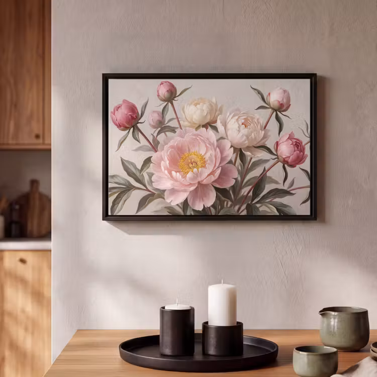 Canvas met lijst - Pioenrozen - Boeket - Roze — 2