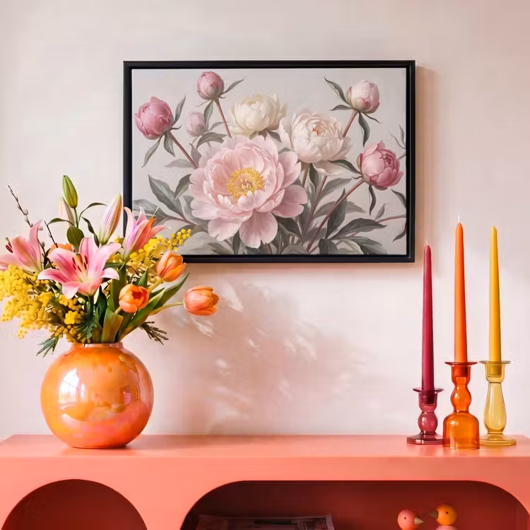 Canvas met lijst - Pioenrozen - Boeket - Roze — 4