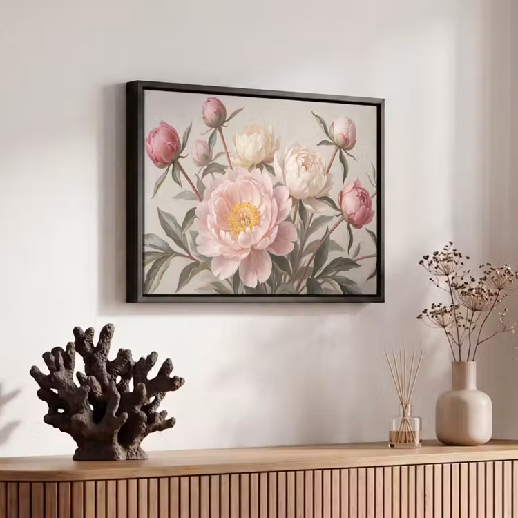 Canvas met lijst - Pioenrozen - Boeket - Roze — 6