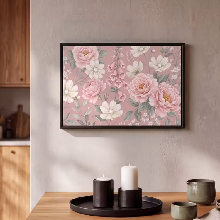Canvas met lijst - Pioenrozen - Vingerhoedskruid - Pink — 2
