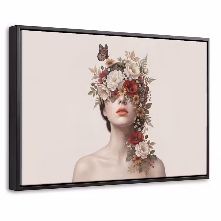 Canvas met lijst - Portret - Bloemen - Cremé — 1