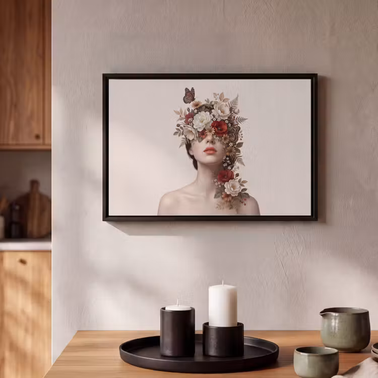 Canvas met lijst - Portret - Bloemen - Cremé — 2