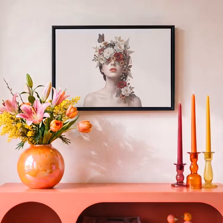 Canvas met lijst - Portret - Bloemen - Cremé — 4