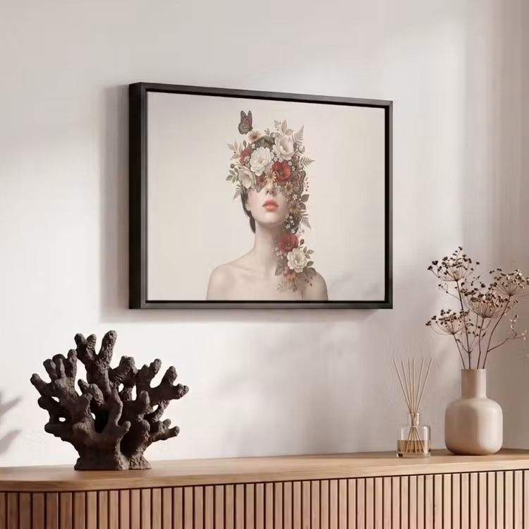 Canvas met lijst - Portret - Bloemen - Cremé — 6