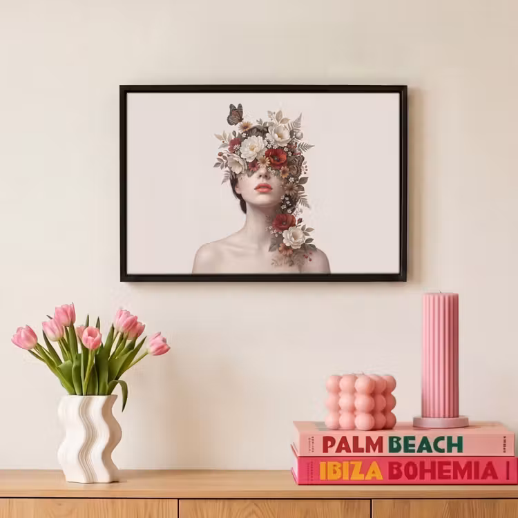 Canvas met lijst - Portret - Bloemen - Cremé — 8