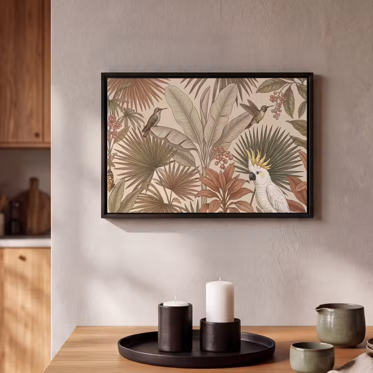 Canvas met lijst - Tropisch - Vogels - Beige — 2