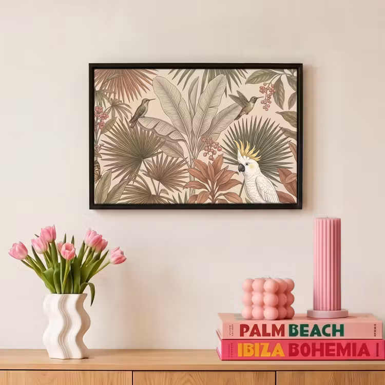 Canvas met lijst - Tropisch - Vogels - Beige — 8