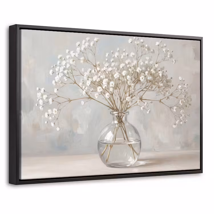 Canvas met lijst - Vaas - Gipskruid - Wit — 1