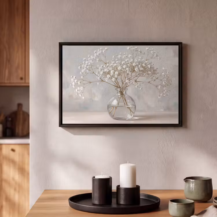 Canvas met lijst - Vaas - Gipskruid - Wit — 2