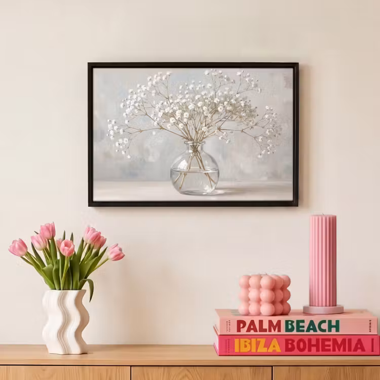Canvas met lijst - Vaas - Gipskruid - Wit — 8