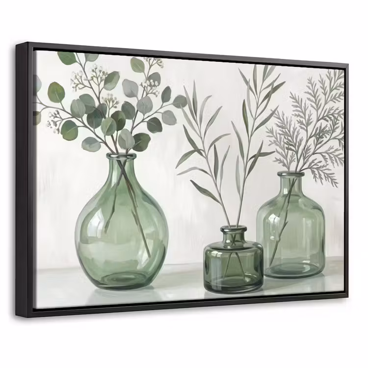 Canvas met lijst - Vazen - Bladeren - Groen — 1
