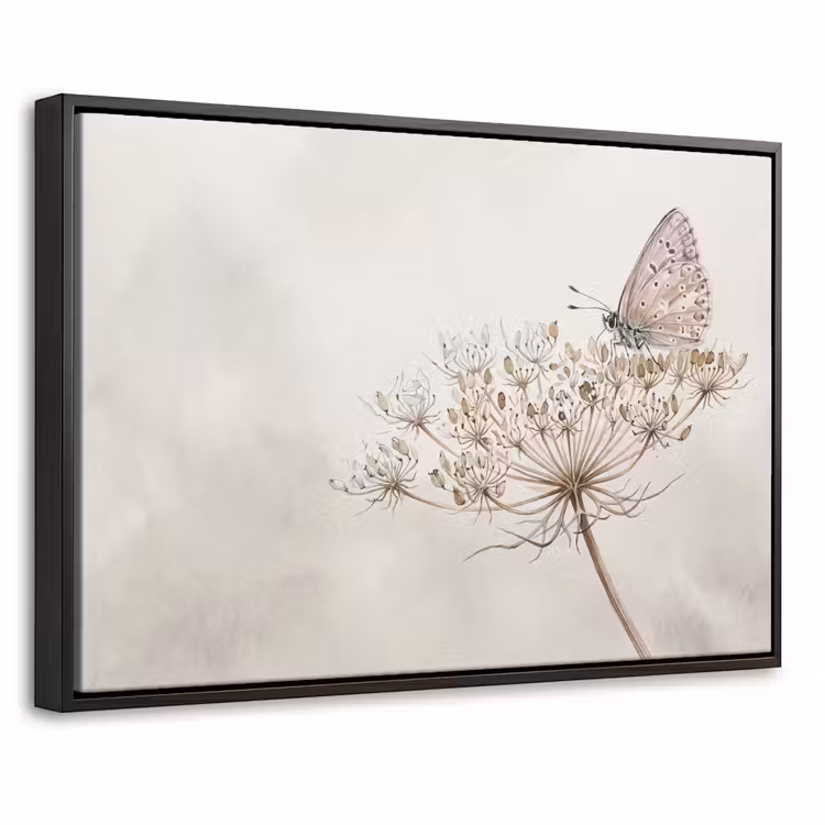 Canvas met lijst - Vlinder - Bloem -Natuur - Beige — 1