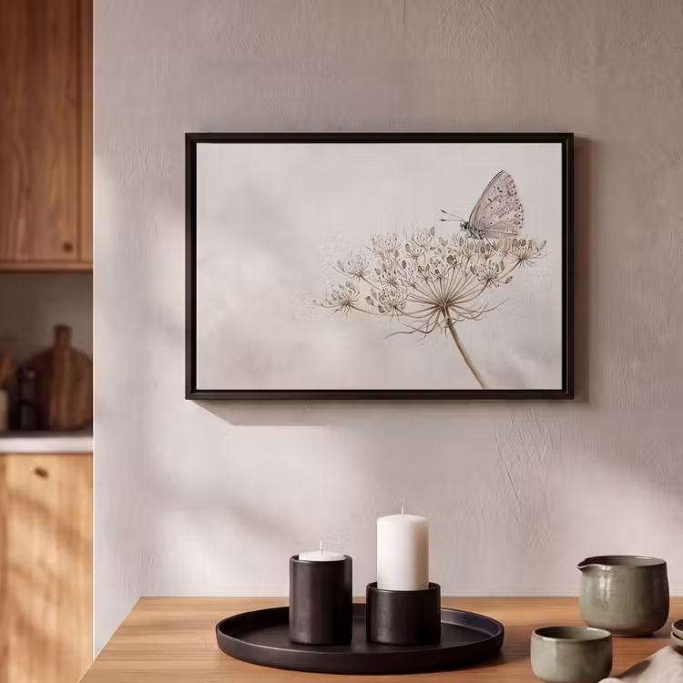 Canvas met lijst - Vlinder - Bloem -Natuur - Beige — 2