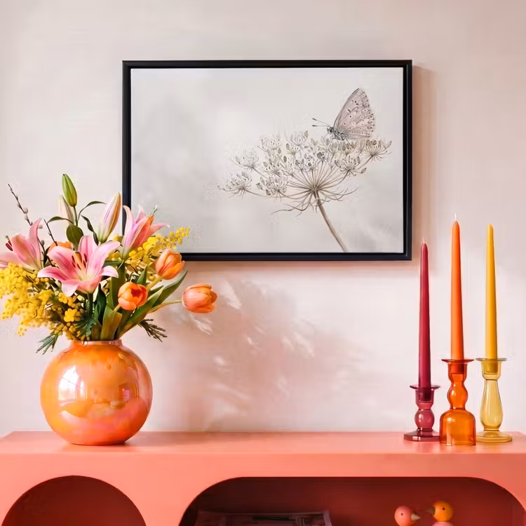 Canvas met lijst - Vlinder - Bloem -Natuur - Beige — 4