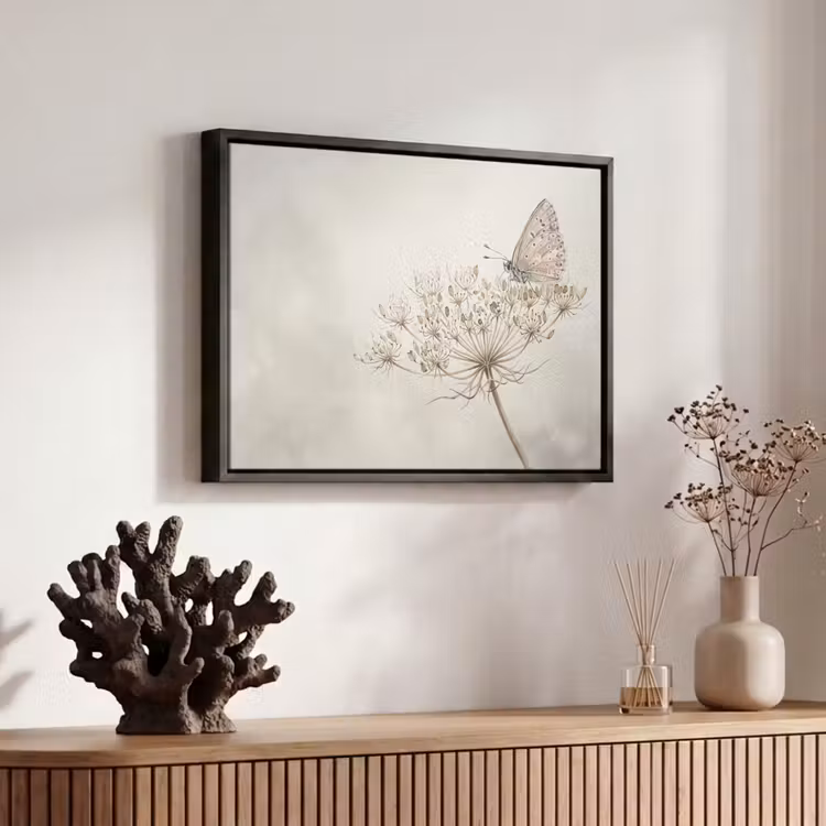 Canvas met lijst - Vlinder - Bloem -Natuur - Beige — 6