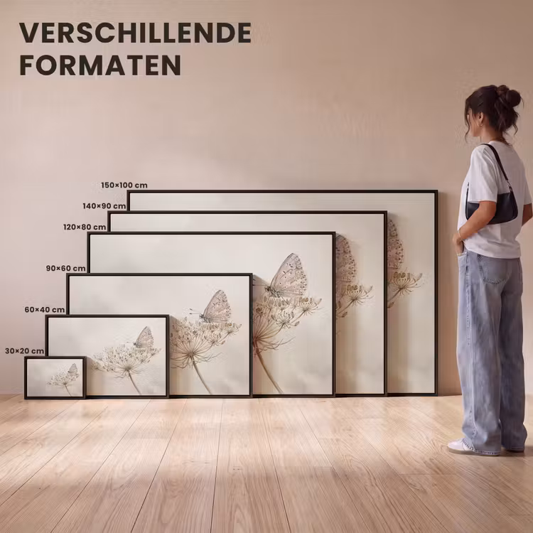 Canvas met lijst - Vlinder - Bloem -Natuur - Beige — 7