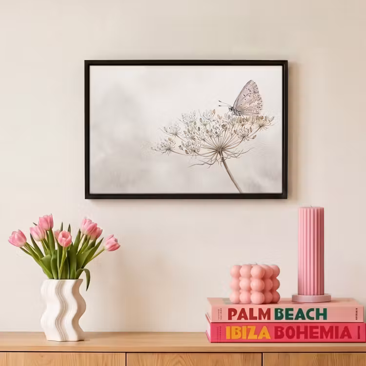 Canvas met lijst - Vlinder - Bloem -Natuur - Beige — 8