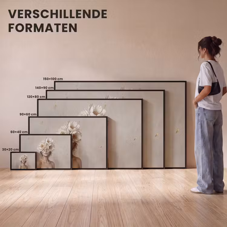 Canvas met lijst - Vrouw - Pioenroos - Wit — 7