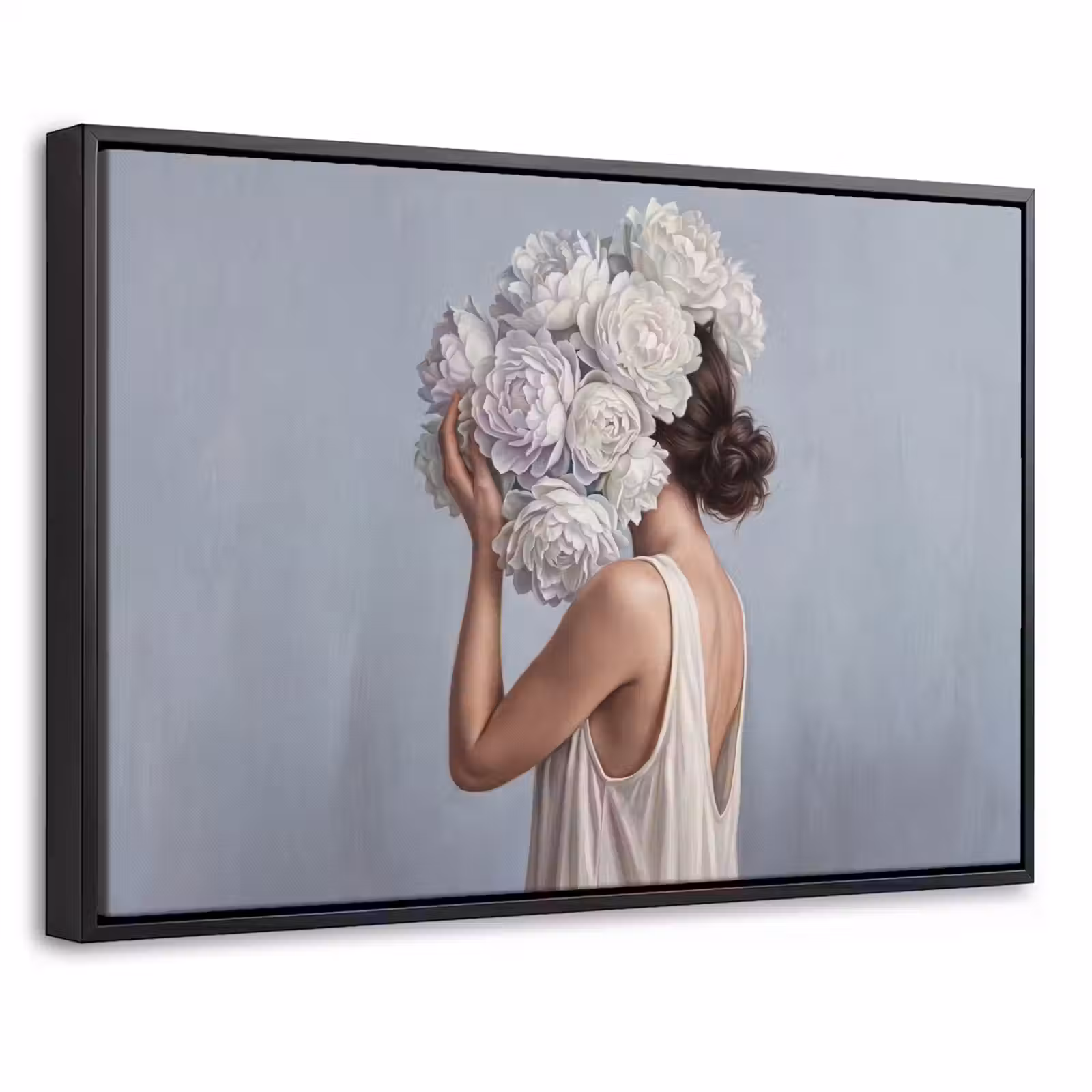Canvas met lijst - Bloemen - Vrouw - Wit — 1