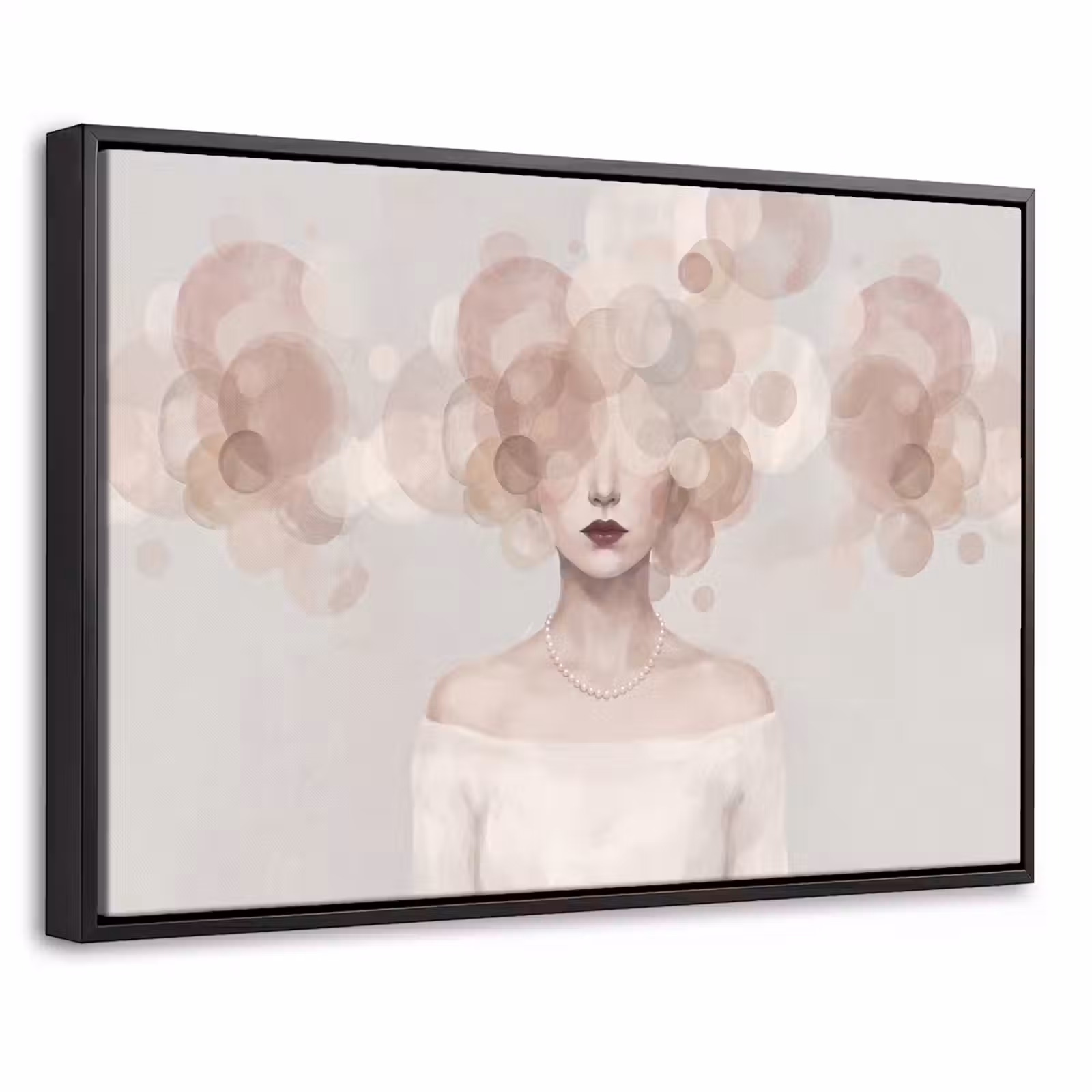 Canvas met lijst - Vrouw - Cirkels - Beige — 1