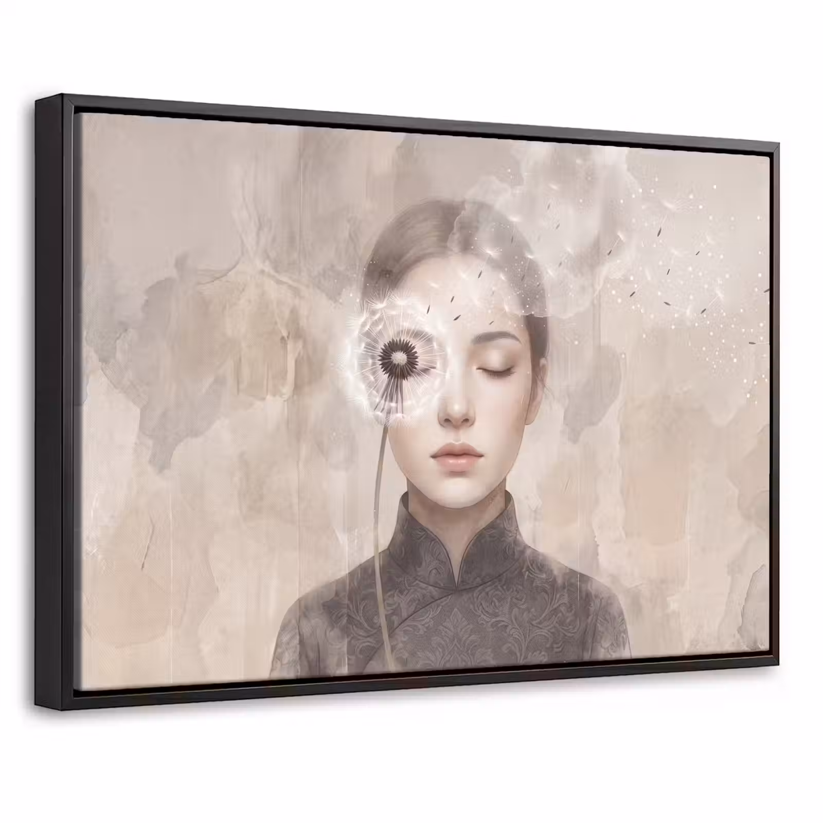 Canvas met lijst - Vrouw - Sereen - Grijs — 1