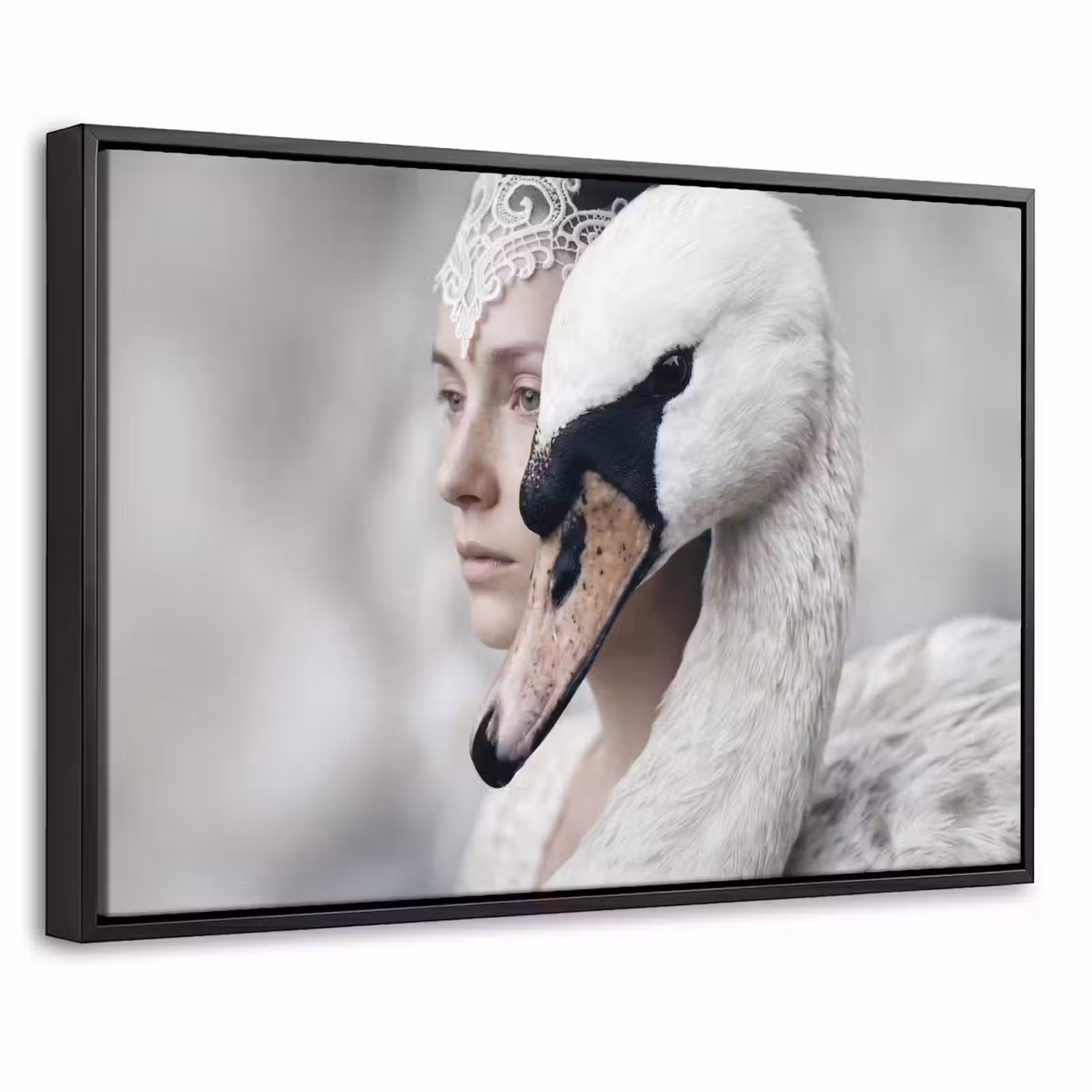 Canvas met lijst - Vrouw - Zwaan - Wit — 1