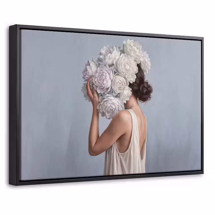 Canvas met lijst - Bloemen - Vrouw - Wit — 1