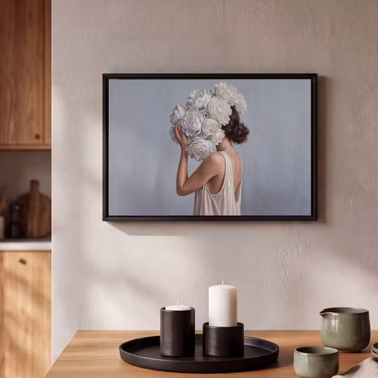 Canvas met lijst - Bloemen - Vrouw - Wit — 2
