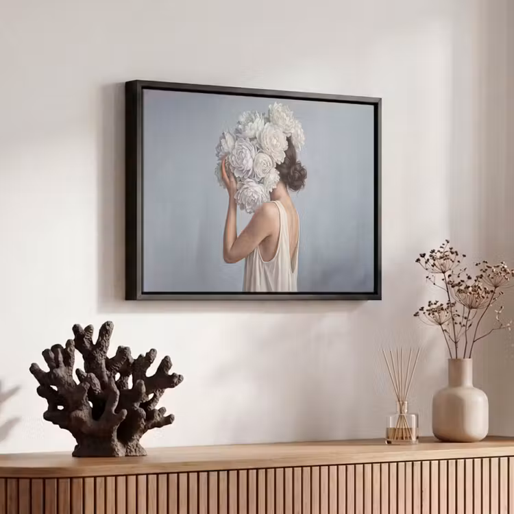Canvas met lijst - Bloemen - Vrouw - Wit — 6