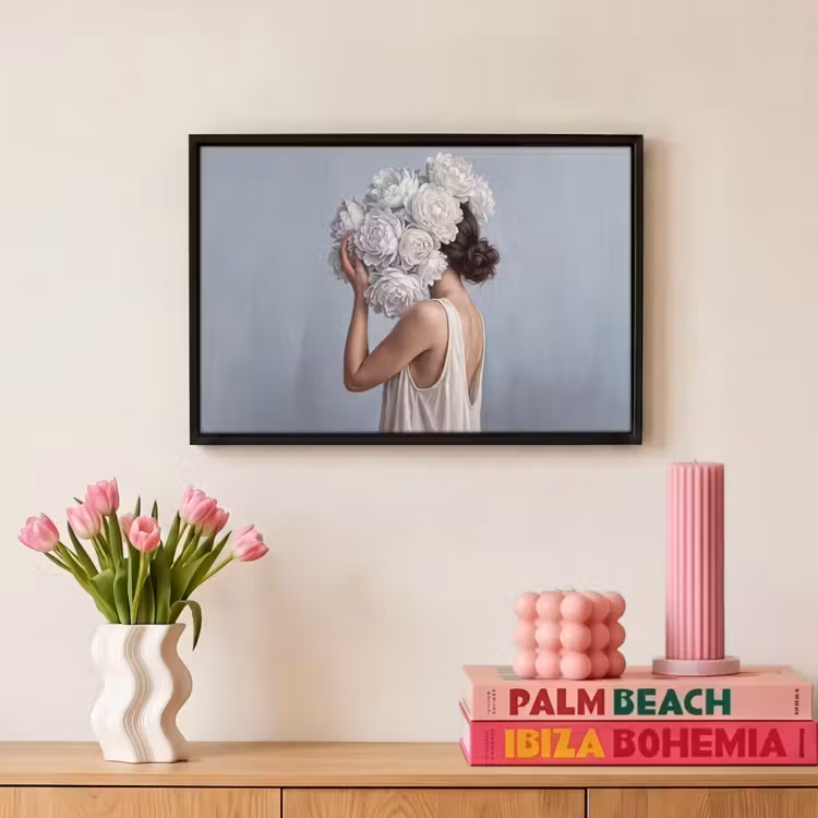 Canvas met lijst - Bloemen - Vrouw - Wit — 8