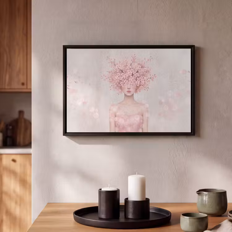 Canvas met lijst - Portret - Kersenbloesem - Roze — 2