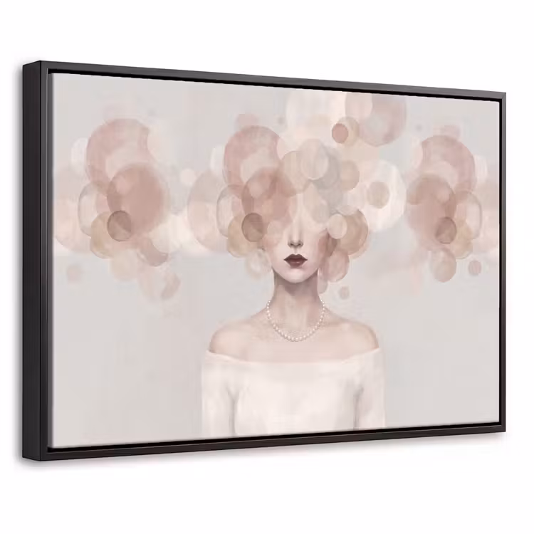 Canvas met lijst - Vrouw - Cirkels - Beige — 1