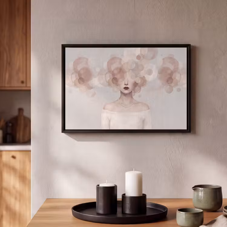 Canvas met lijst - Vrouw - Cirkels - Beige — 2