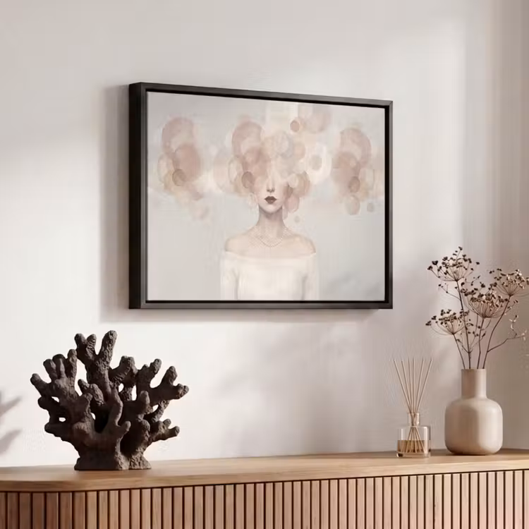 Canvas met lijst - Vrouw - Cirkels - Beige — 6