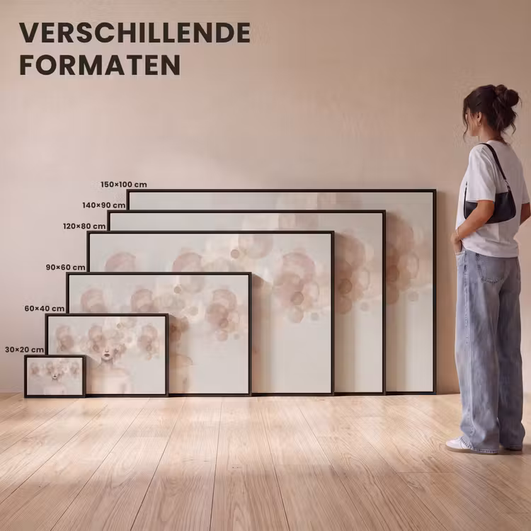 Canvas met lijst - Vrouw - Cirkels - Beige — 7