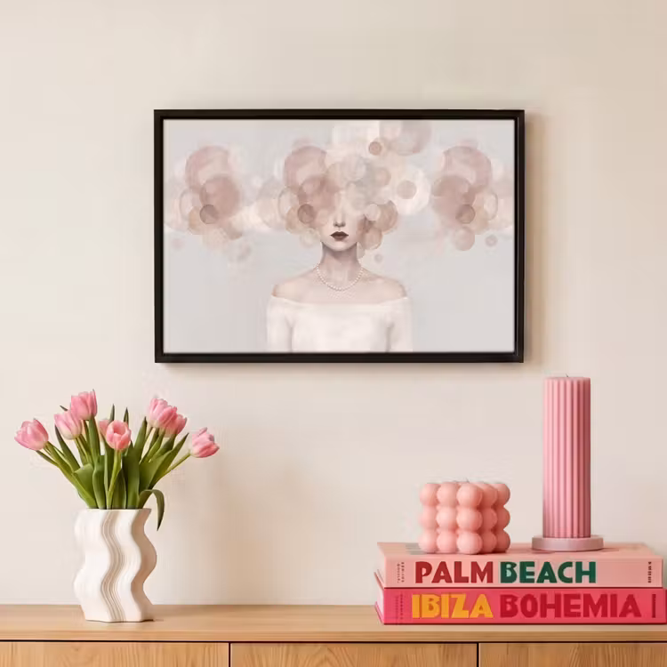Canvas met lijst - Vrouw - Cirkels - Beige — 8