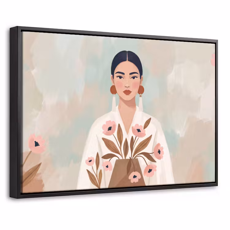 Canvas met lijst - Vrouw - Kimono - Pastel — 1