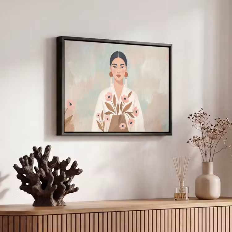 Canvas met lijst - Vrouw - Kimono - Pastel — 6