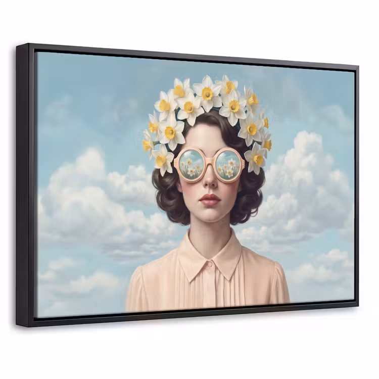 Canvas met lijst - Vrouw - Narcissen - Geel — 1