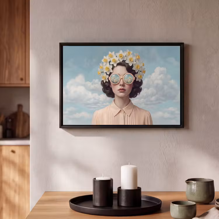 Canvas met lijst - Vrouw - Narcissen - Geel — 2